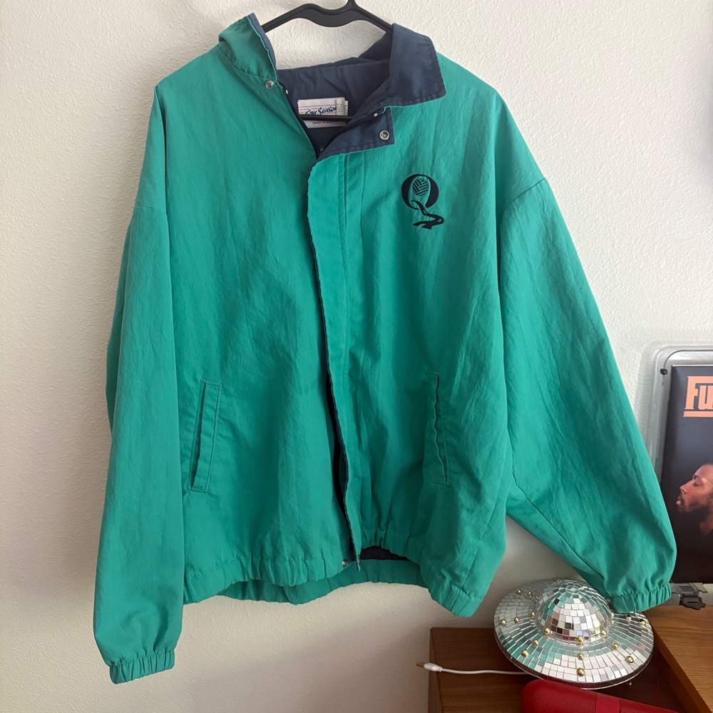 Vintage Four Seasons Windbreaker Jacket Green Made in USA Mens Large 90s Logo
